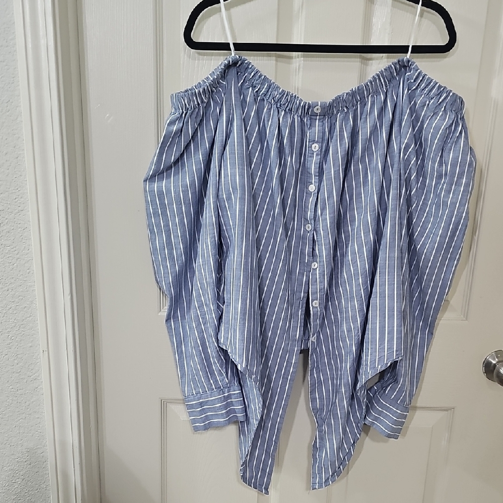 Blue Striped Off-Shoulder Blouse